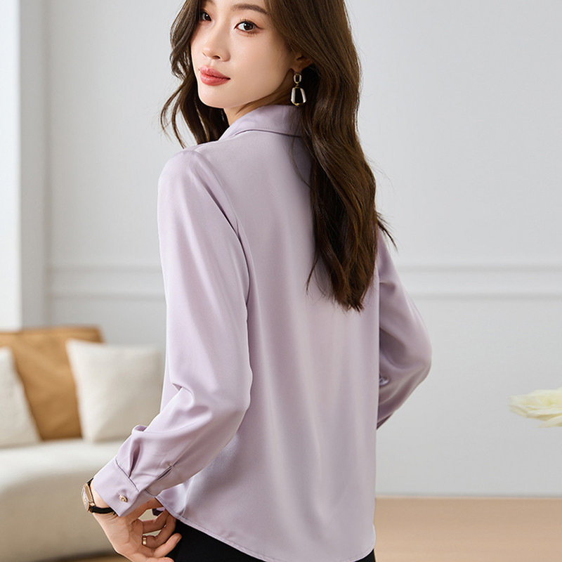 Naiste satiinsärgid 2024 Moodsad pikkade varrukatega vabaaja naiste topid Kontoris Lady Vintage valged pluusid Särgid Elegantne riietus