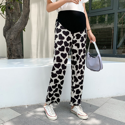 Korejas stils grūtniecei garās bikses Vasaras modes Sirds Raksti Apdruka Grūtnieču vēderbikses Grūtniecība Apģērbs Brīvs