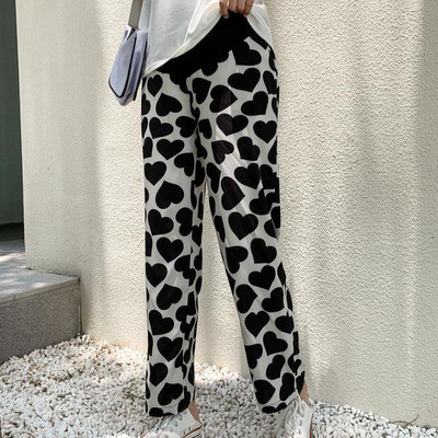 Korejas stils grūtniecei garās bikses Vasaras modes Sirds Raksti Apdruka Grūtnieču vēderbikses Grūtniecība Apģērbs Brīvs