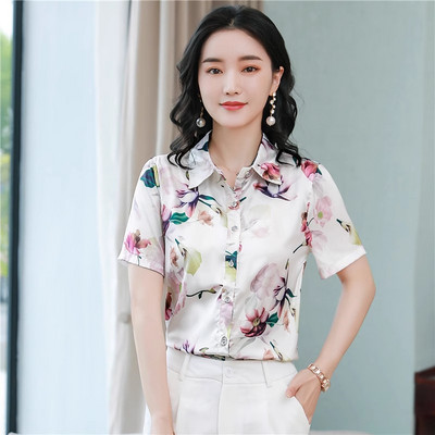 FANIECES Ikdienas T krekli ar apdruku ar īsām piedurknēm sieviešu lielizmēra S-4XL satīna biroja sieviešu blūzes un topi Vintage Streetwear Tunikas T-krekls