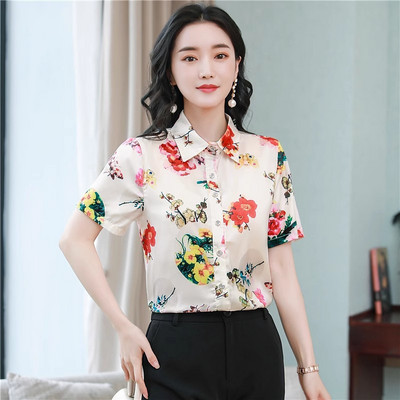 FANIECES Ikdienas T krekli ar apdruku ar īsām piedurknēm sieviešu lielizmēra S-4XL satīna biroja sieviešu blūzes un topi Vintage Streetwear Tunikas T-krekls