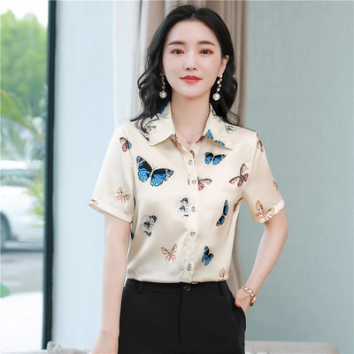 FANIECES Ikdienas T krekli ar apdruku ar īsām piedurknēm sieviešu lielizmēra S-4XL satīna biroja sieviešu blūzes un topi Vintage Streetwear Tunikas T-krekls