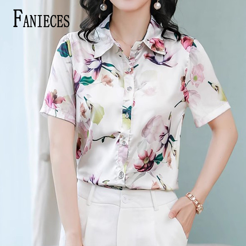 FANIECES Ikdienas T krekli ar apdruku ar īsām piedurknēm sieviešu lielizmēra S-4XL satīna biroja sieviešu blūzes un topi Vintage Streetwear Tunikas T-krekls