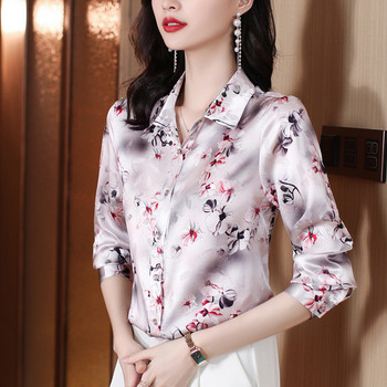 Модни дамски блузи и ризи с щампи на цветя Реколта Блузи с дълги ръкави и дълги ръкави, горнища, ежедневни дрехи