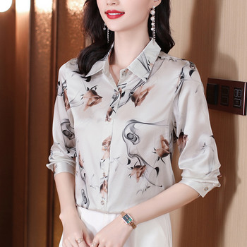 Модни дамски блузи и ризи с щампи на цветя Реколта Блузи с дълги ръкави и дълги ръкави, горнища, ежедневни дрехи