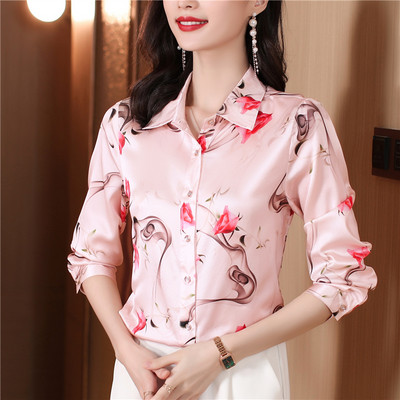 Fashion Flower print Γυναικείες μπλούζες και πουκάμισα Vintage μακρυμάνικο μπλουζάκια με γυριστό γιακά μπλουζάκια Γυναικεία casual ρούχα