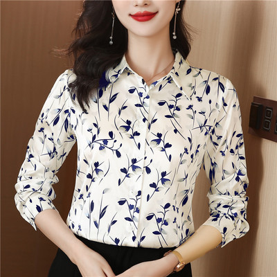 Fashion Flower print Γυναικείες μπλούζες και πουκάμισα Vintage μακρυμάνικο μπλουζάκια με γυριστό γιακά μπλουζάκια Γυναικεία casual ρούχα