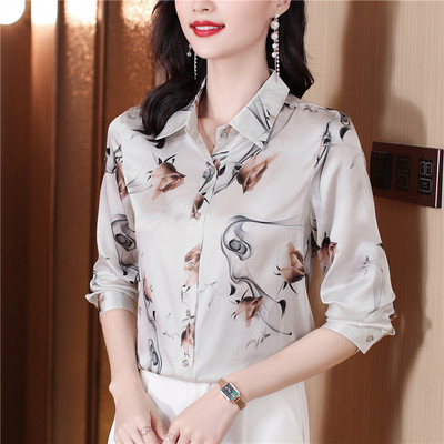 Fashion Flower print Γυναικείες μπλούζες και πουκάμισα Vintage μακρυμάνικο μπλουζάκια με γυριστό γιακά μπλουζάκια Γυναικεία casual ρούχα