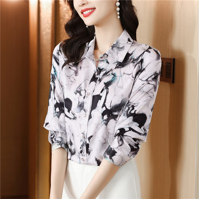 Fashion Flower print Γυναικείες μπλούζες και πουκάμισα Vintage μακρυμάνικο μπλουζάκια με γυριστό γιακά μπλουζάκια Γυναικεία casual ρούχα