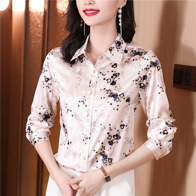 Fashion Flower print Γυναικείες μπλούζες και πουκάμισα Vintage μακρυμάνικο μπλουζάκια με γυριστό γιακά μπλουζάκια Γυναικεία casual ρούχα