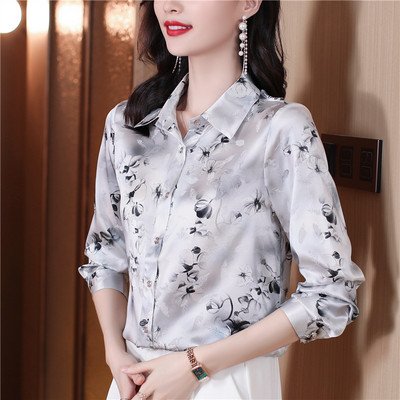 Fashion Flower print Γυναικείες μπλούζες και πουκάμισα Vintage μακρυμάνικο μπλουζάκια με γυριστό γιακά μπλουζάκια Γυναικεία casual ρούχα