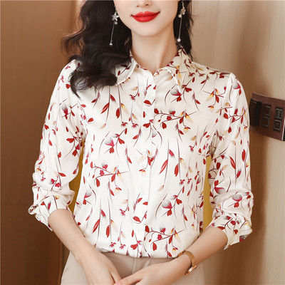 Fashion Flower print Γυναικείες μπλούζες και πουκάμισα Vintage μακρυμάνικο μπλουζάκια με γυριστό γιακά μπλουζάκια Γυναικεία casual ρούχα