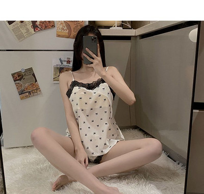 Sieviešu pidžamas komplekts ar leoparda apdruku Sieviešu seksīga mežģīņu apakšveļa bez aizmugures īss komplekts mājas uzvalks meitenēm jauks guļamveļa apakšveļa naktskrekli