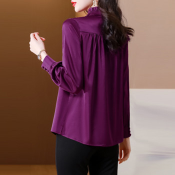 Модни дамски блузи Едноцветни ризи с дълги ръкави Пролет Есен Свободни топове OL Бизнес облекло Офис ризи Дамско облекло