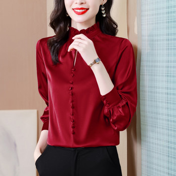 Модни дамски блузи Едноцветни ризи с дълги ръкави Пролет Есен Свободни топове OL Бизнес облекло Офис ризи Дамско облекло