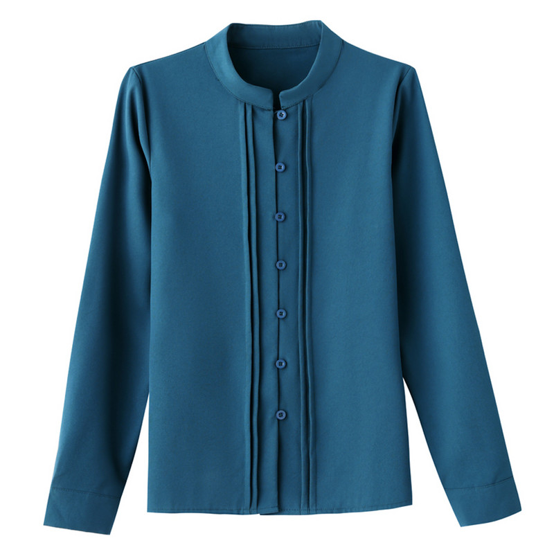 Masīvzīda krekli Sieviešu garās piedurknes Statīvs Apkakle Augstas kvalitātes Vienkāršība Biroja blūzes Sieviešu Eleganti Sieviešu Topi Apģērbs