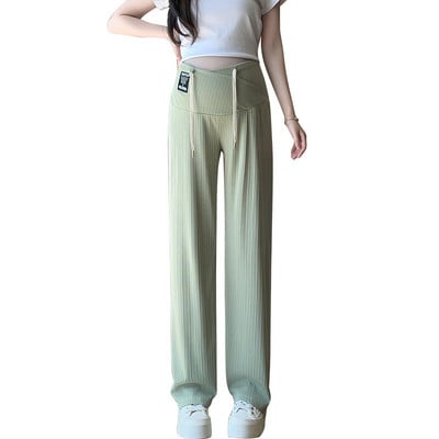 Mother & Kids Pants Pregnant Women 2024 Summer Ice Silk Χαμηλή μέση φαρδύ πόδι (Ρούχα εγκυμοσύνης Παντελόνι σταυρωτής μέσης M-3XL