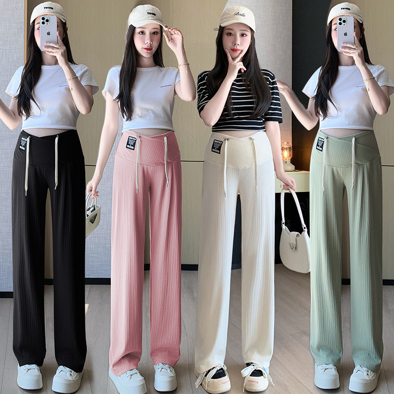 Mātes un bērnu bikses grūtniecēm 2024. gada vasaras ledus zīda ar zemu vidukli, platu kāju (grūtnieču apģērbs, krustveida vidukļa bikses, izmērs M-3XL