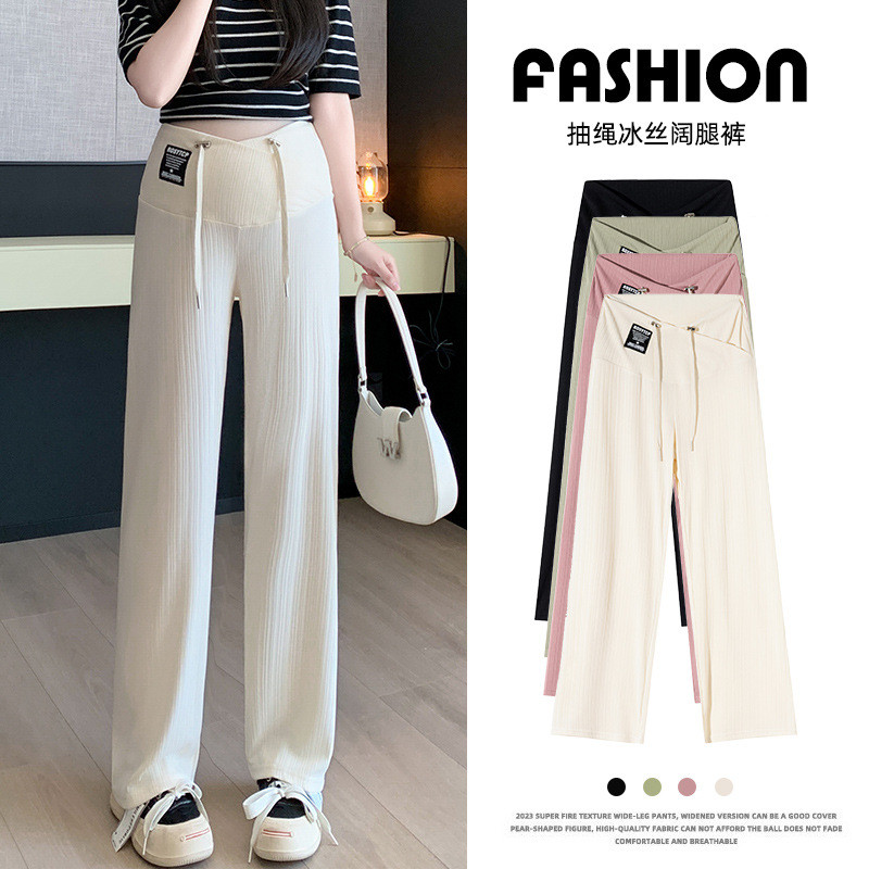 Mātes un bērnu bikses grūtniecēm 2024. gada vasaras ledus zīda ar zemu vidukli, platu kāju (grūtnieču apģērbs, krustveida vidukļa bikses, izmērs M-3XL