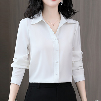 Κορεάτικη μόδα Γυναικείες μπλούζες και πουκάμισα Κομψά μακρυμάνικα σατέν μεταξωτά πουκάμισα γυναικεία μπλουζάκια γραφείου Blusas Mujer De Moda 2024