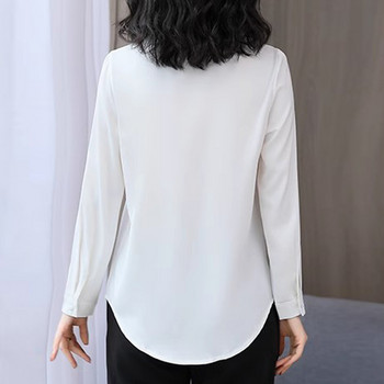 Корейски модни дамски блузи и ризи Елегантни сатенени копринени ризи с дълъг ръкав и ревер Дамски офис топове Blusas Mujer De Moda 2024