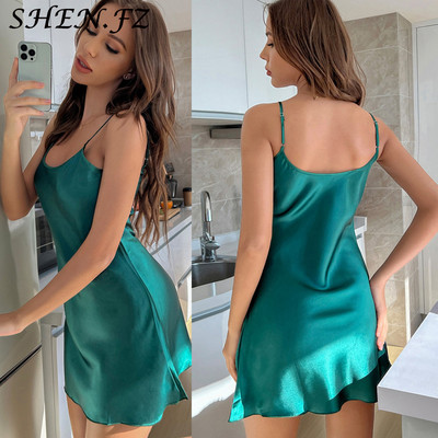 Sexy Nightie Woman Nightdress Sling με λαιμόκοψη Υψηλής ποιότητας σατέν πυζά μονόχρωμο απαλό σπιτικό φόρεμα γυναικείο μεταξωτό νυχτικό