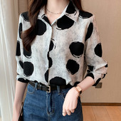 Stilīga sieviešu blūze elegantam izskatam Modes apdruka ar pogām nolaižami krekli Topi Pavasara vasaras topi blusa mujer