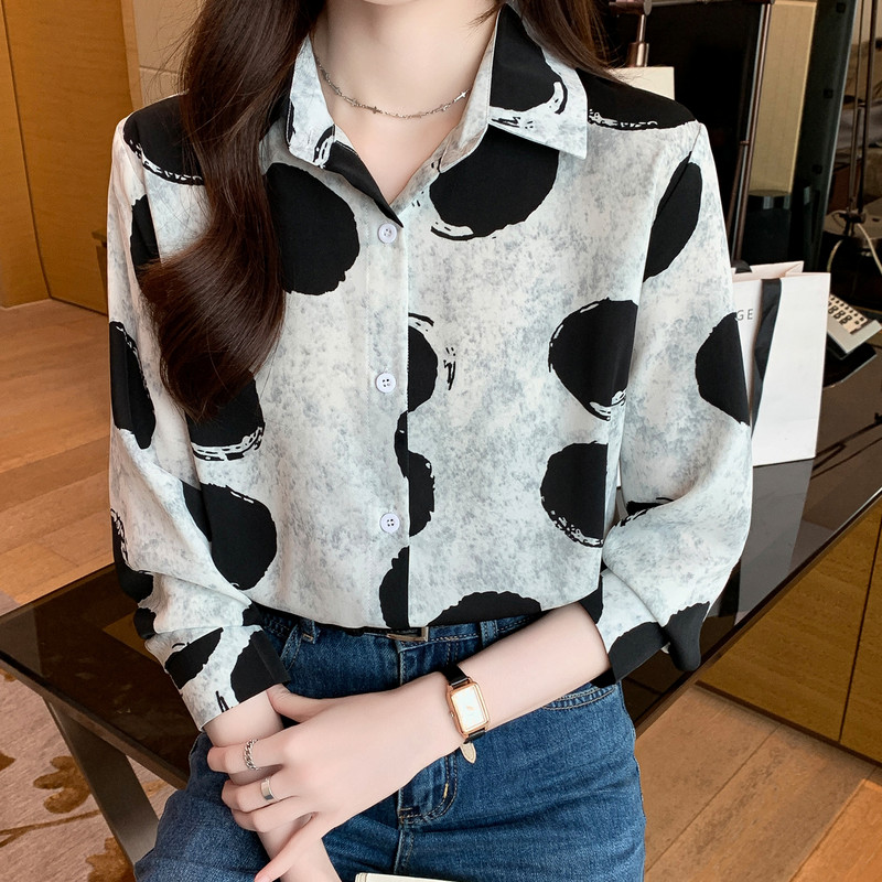 Stilīga sieviešu blūze elegantam izskatam Modes apdruka ar pogām nolaižami krekli Topi Pavasara vasaras topi blusa mujer