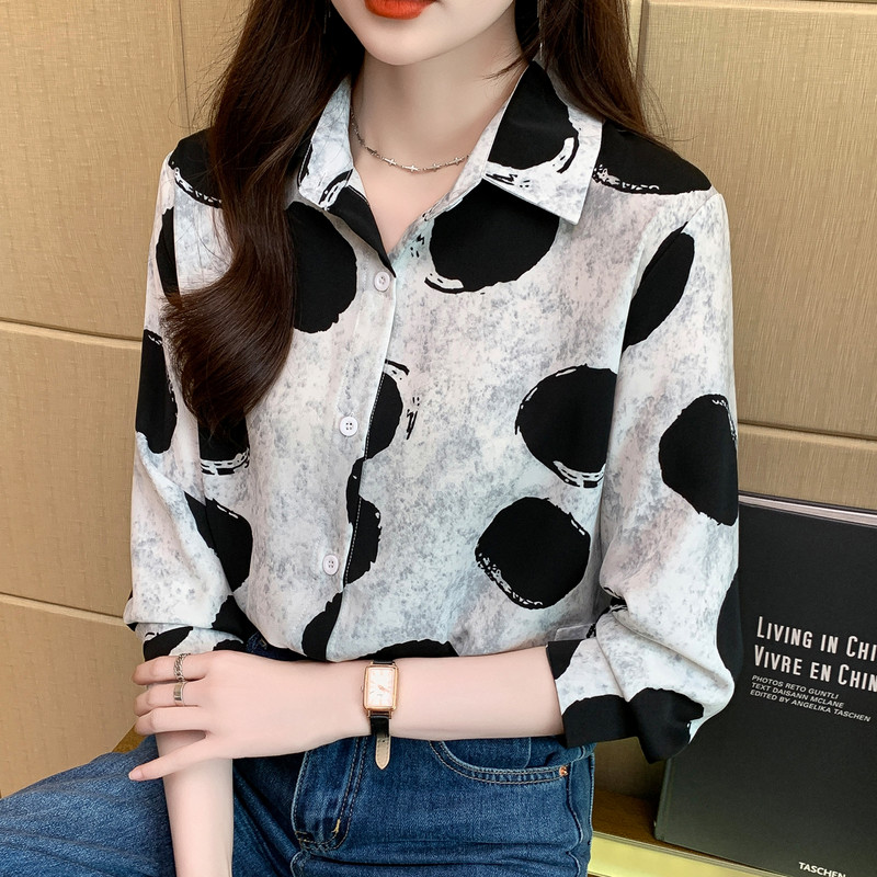 Stilīga sieviešu blūze elegantam izskatam Modes apdruka ar pogām nolaižami krekli Topi Pavasara vasaras topi blusa mujer