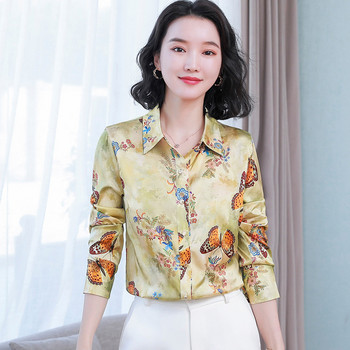 Елегантни сатенени ризи и блузи с щампи на цветя Дамски нови 2024 г. Модни дамски дрехи в корейски стил Blusa Топове Camisas E Blusas