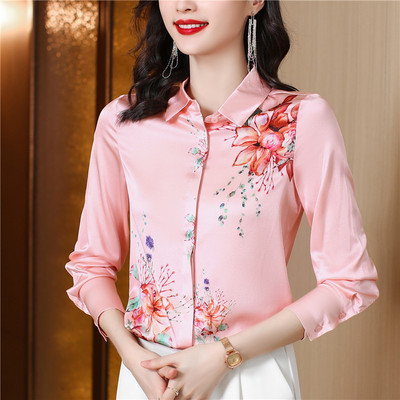 Eleganti ar ziediem apdrukāti satīna krekli un blūzes sievietēm Jauns 2024. gada mode korejiešu stilā Sieviešu apģērbi Blusa Topi Camisas E Blusas