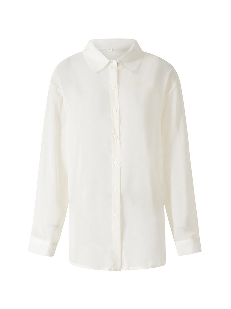 Naiste akuutne pluus reväärkrae pikkade varrukatega nööbiga läbipaistev avar särk naistele