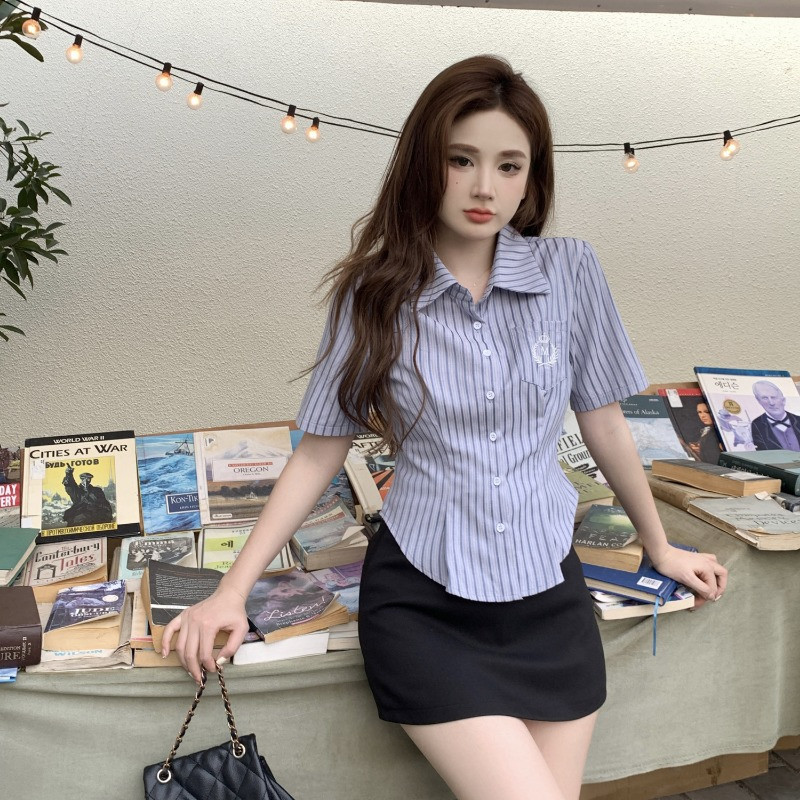 Košulje i bluze za žene skraćene ljetne prugaste ženske majice kratkih rukava s kratkim rukavima, ekonomična besplatna dostava visoke kvalitete S