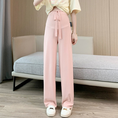 Trudničke hlače na trbuh visokog struka Ljetne tanke pamučne hlače za trudnice Široke nogavice široke trudničke hlače na trbuh pune dužine