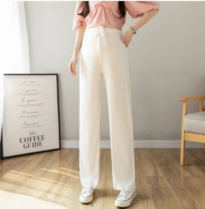 Trudničke hlače na trbuh visokog struka Ljetne tanke pamučne hlače za trudnice Široke nogavice široke trudničke hlače na trbuh pune dužine
