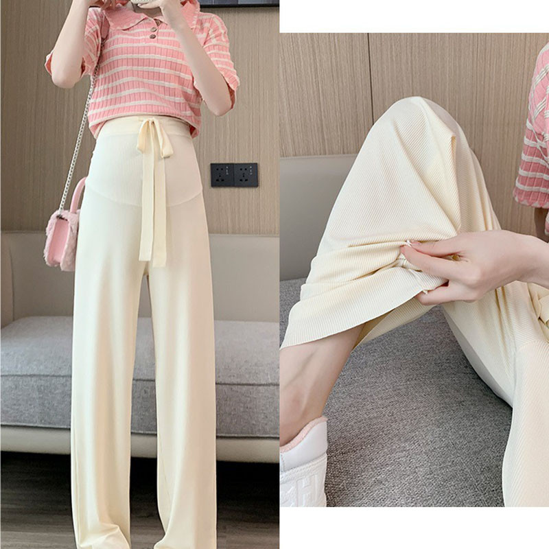 Trudničke hlače na trbuh visokog struka Ljetne tanke pamučne hlače za trudnice Široke nogavice široke trudničke hlače na trbuh pune dužine
