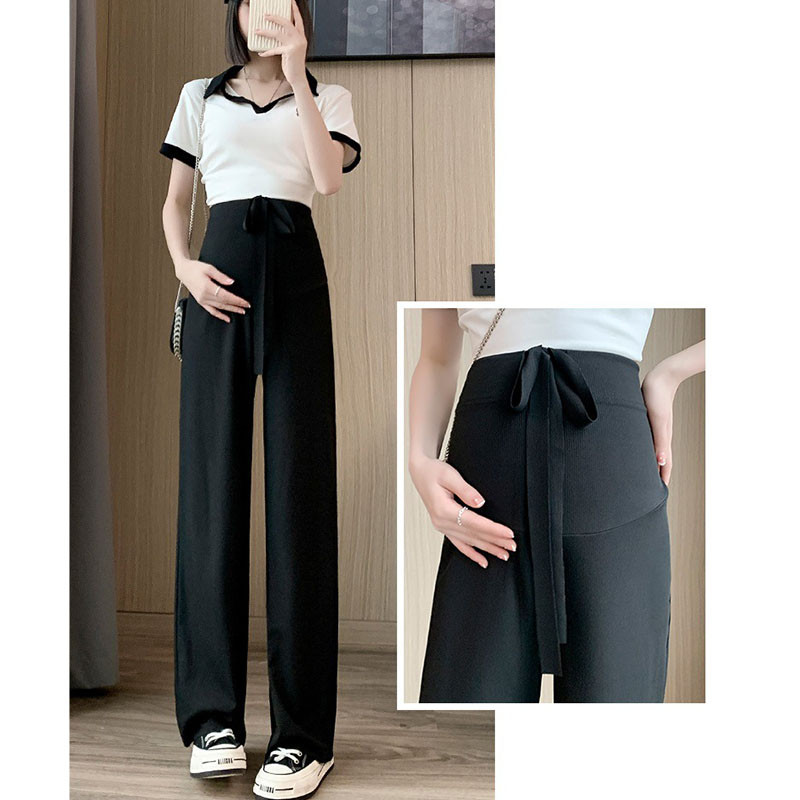 Trudničke hlače na trbuh visokog struka Ljetne tanke pamučne hlače za trudnice Široke nogavice široke trudničke hlače na trbuh pune dužine