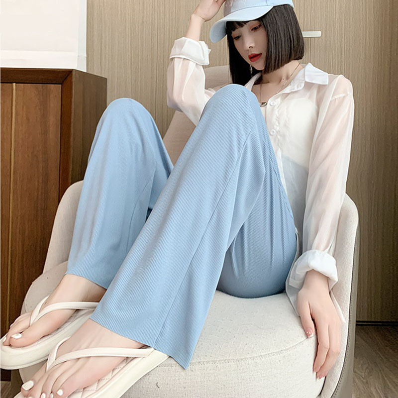 Trudničke hlače na trbuh visokog struka Ljetne tanke pamučne hlače za trudnice Široke nogavice široke trudničke hlače na trbuh pune dužine