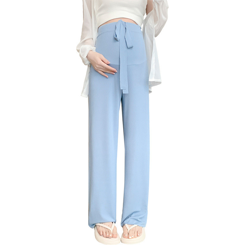 Trudničke hlače na trbuh visokog struka Ljetne tanke pamučne hlače za trudnice Široke nogavice široke trudničke hlače na trbuh pune dužine