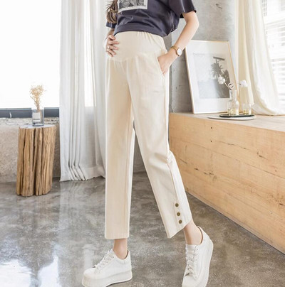 Proljetno-jesenske hlače na trbuščić za trudnice Jednobojne trudničke hlače s visokim strukom do gležnja Elegantne hlače za trudnice