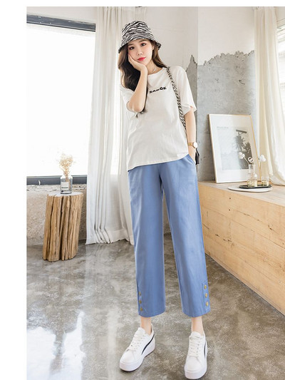 Proljetno-jesenske hlače na trbuščić za trudnice Jednobojne trudničke hlače s visokim strukom do gležnja Elegantne hlače za trudnice