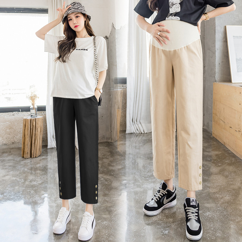 Proljetno-jesenske hlače na trbuščić za trudnice Jednobojne trudničke hlače s visokim strukom do gležnja Elegantne hlače za trudnice