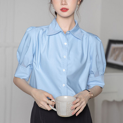 Ženska bijela košulja kratkih rukava u ljetnom korejskom stilu 2024., modne jednobojne široke uredske majice