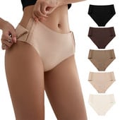 Chiloți confortabili, fără cusături, pentru femei, cu talie mijlocie, cu închidere laterală, Lenjerie de corp Chiloți sexy pentru femei Slip din mătase solidă de gheață SML XL Negru