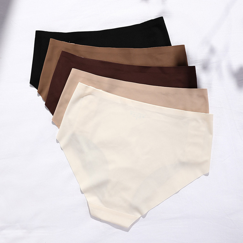 Chiloți confortabili, fără cusături, pentru femei, cu talie mijlocie, cu închidere laterală, Lenjerie de corp Chiloți sexy pentru femei Slip din mătase solidă de gheață SML XL Negru