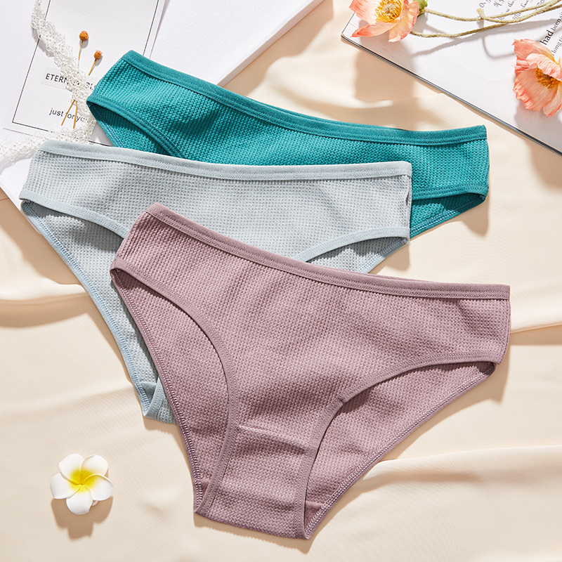 Vafeļu kokvilnas apakšveļa bezšuvju sieviešu apakšbikses Seksīgas biksītes elpojošas vienkrāsainas sieviešu apakšbikses Biksītes sieviešu apakšveļa S-XL