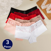 TrowBridge 3PCS Ženske gaćice Meke čipkane bokserice Prozračno donje rublje Udobne kratke hlače za dječake Svileno satensko donje rublje Sportske gaće