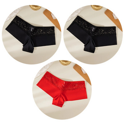 TrowBridge 3PCS Ženske gaćice Meke čipkane bokserice Prozračno donje rublje Udobne kratke hlače za dječake Svileno satensko donje rublje Sportske gaće