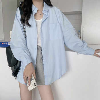 S-4XL Дамска риза Сладък цвят Универсална корейска мода Ежедневна свободна кройка Мързелив стил С дълъг ръкав Основна пролетна класическа разпространена