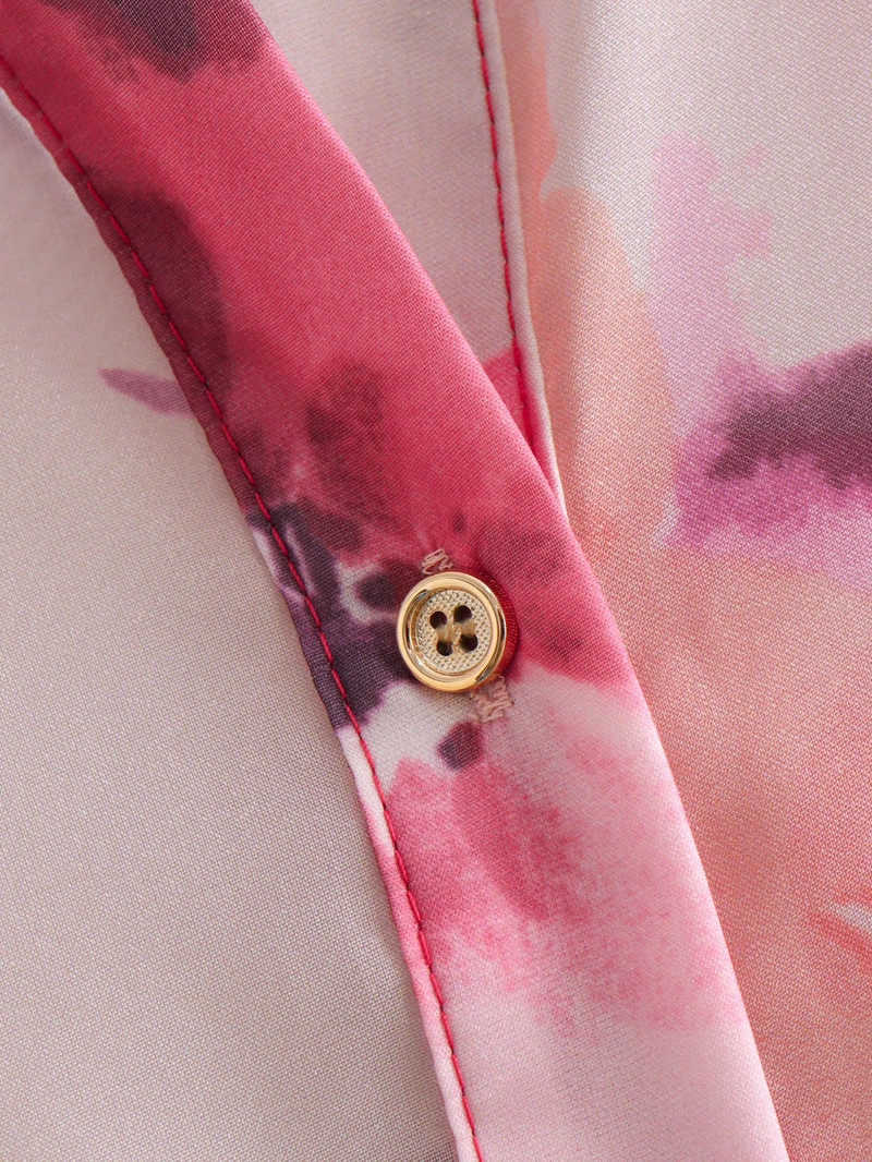 Sieviešu krekli Pavasara un rudens atloks ar garām piedurknēm apdrukāts krekls ar vienrindu caurspīdīgu ziedu rakstu